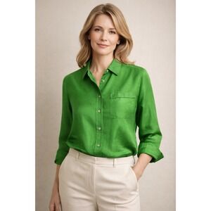 SILK! PRESTON & YORK size S10 green 3/4-sleeve shirt/blouse 100% Luxury Irish